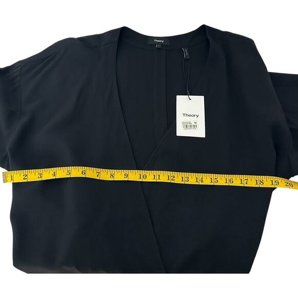 NWT Theory Black Long-Sleeve Wrap V-neck Blouse Top (L) - Picture 6 of 14
